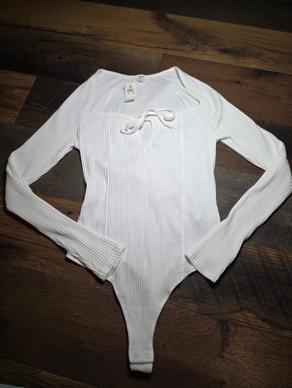 Aerie White Ribbed Long-Sleeve One-Piece Bodysuit